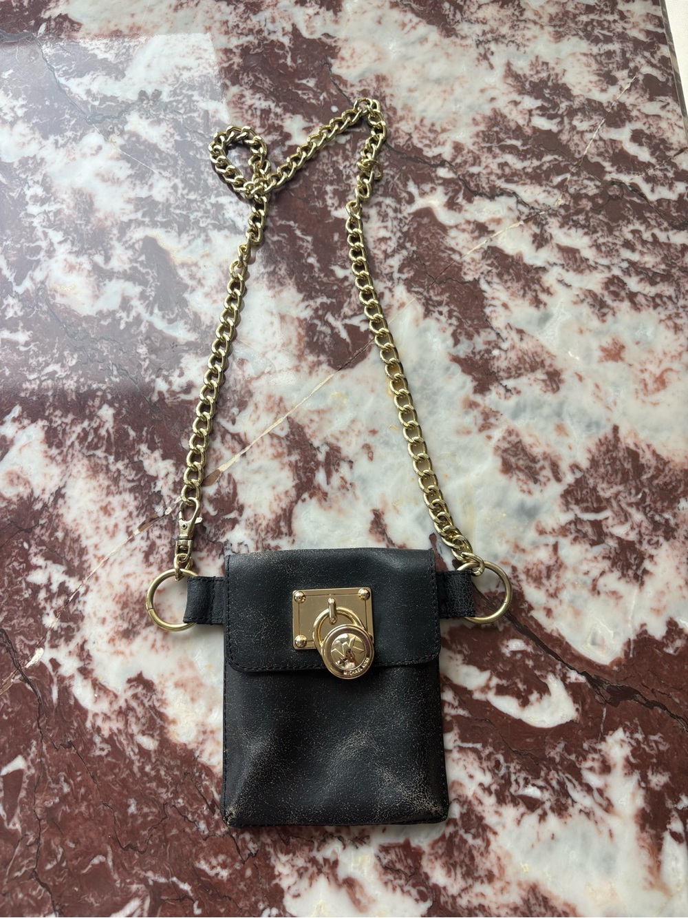 Michael Kors Black Crossbody Phone Pouch with Gold Chain